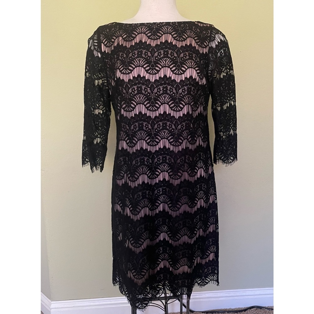 Jessica Howard Black and Nude Lace Midi Cocktail Dress​